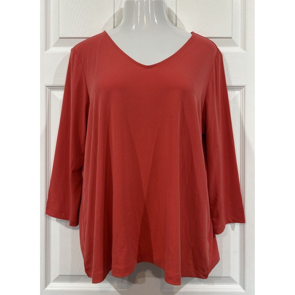 Susan Graver Liquid Knit Stretch Blouse 3/4 Sleeve Top Tunic Lattice Back XL